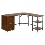 Techni Mobili L-Shape Home Office Two Tone Desk with Storage, Walnut