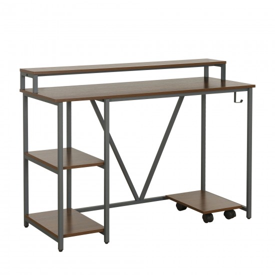 Techni Mobili Industrial Writing Desk, Walnut