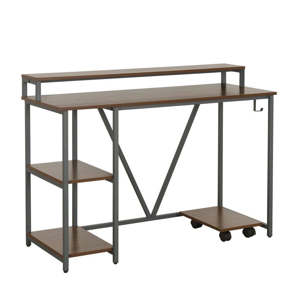 Techni Mobili Industrial Writing Desk, Walnut