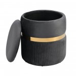 Techni Mobili Modern Velvet Round Ottomans with Storage - Grey, Brushed gold