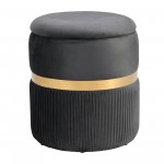 Techni Mobili Modern Velvet Round Ottomans with Storage - Grey, Brushed gold