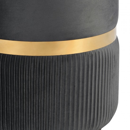 Techni Mobili Modern Velvet Round Ottomans with Storage - Grey, Brushed gold