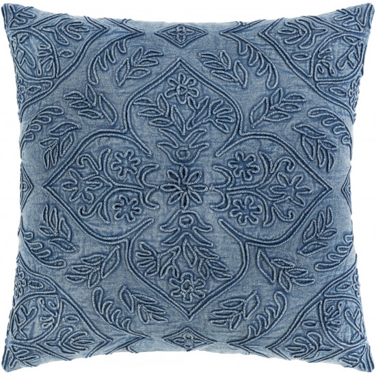 Surya Wedgemore Blue Pillow Shell With Down Insert 20"H X 20"W