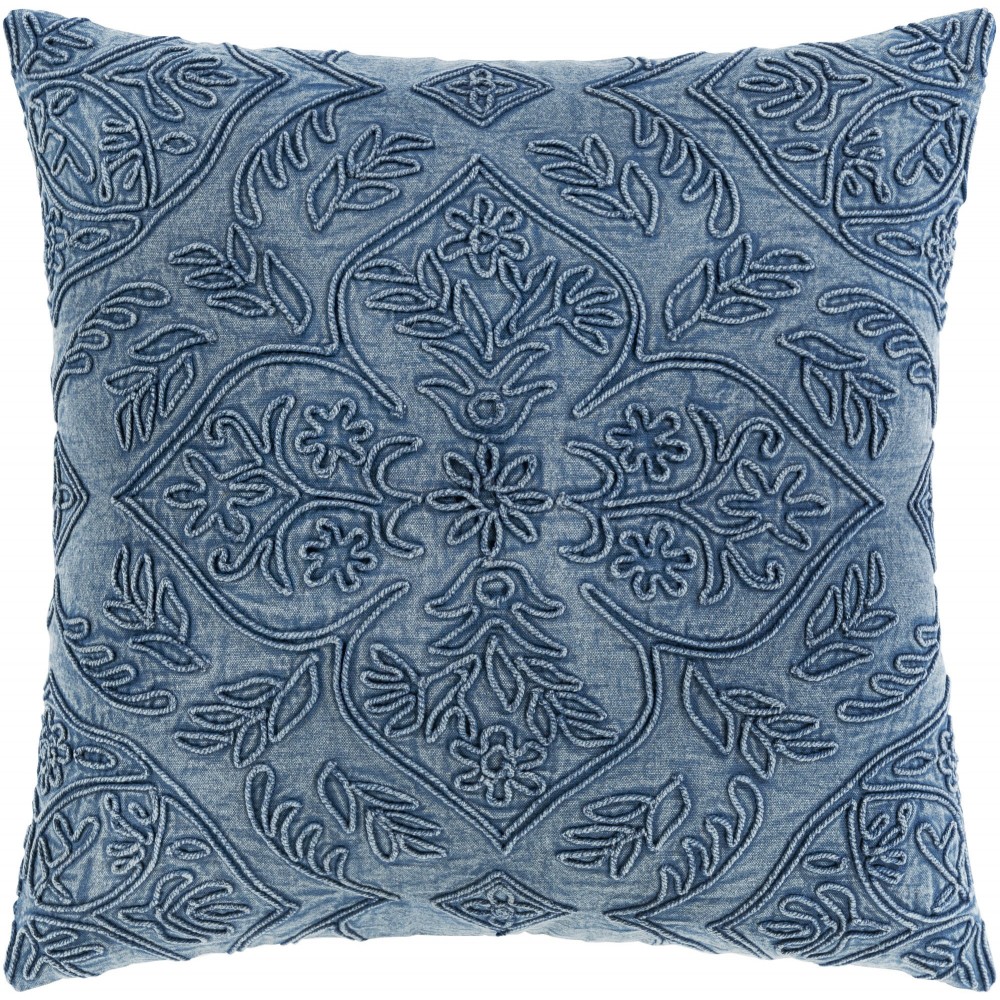 Surya Wedgemore Blue Pillow Shell With Down Insert 20"H X 20"W