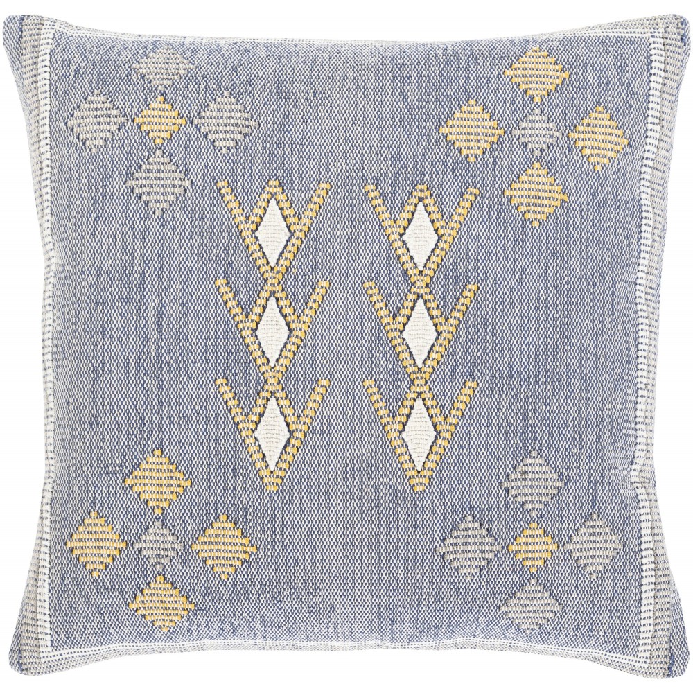 Surya Zakaria Dark Blue Pillow Shell With Down Insert 22"H X 22"W Surya Zakaria Dark Blue Pillow Shell With Down Insert 22"H X 22"W