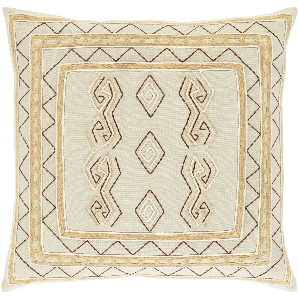Surya Zulu Taupe Pillow Shell With Polyester Insert 22"H X 22"W Surya Zulu Taupe Pillow Shell With Polyester Insert 22"H X 22"W