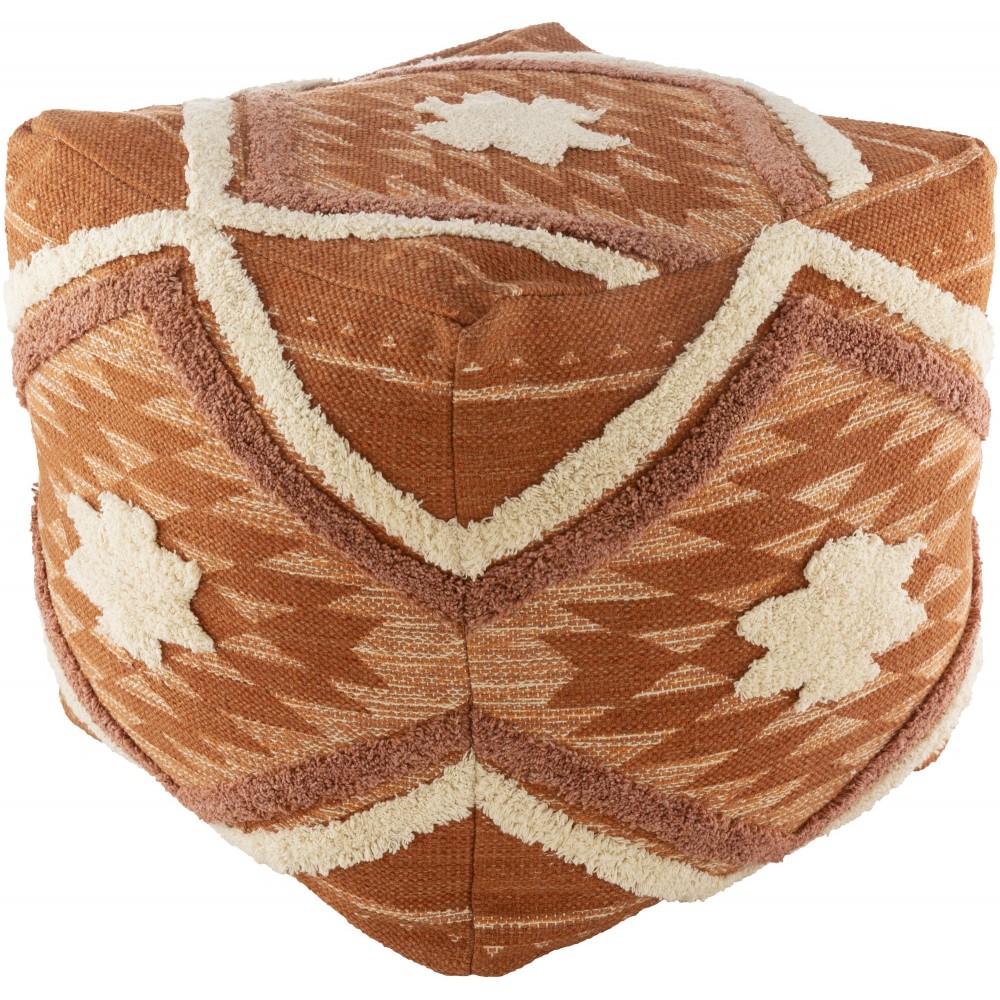 Surya Lachlan Burnt Orange Pouf 18"H X 18"W X 18"D