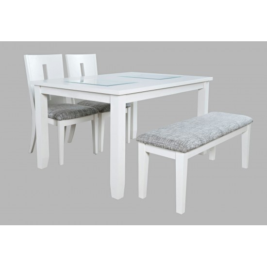 Urban Icon 66" Four-Piece Dining Set with Upholstered Chairs and Bench - White