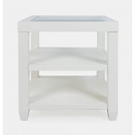 Urban Icon Contemporary Glass Inlay End Table with Storage - White