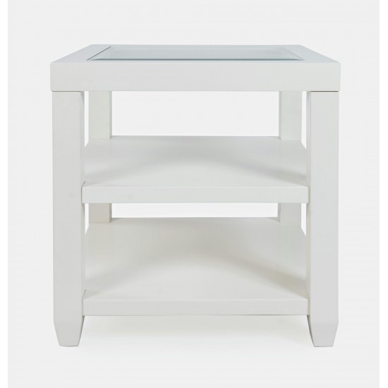 Urban Icon Contemporary Glass Inlay End Table with Storage - White