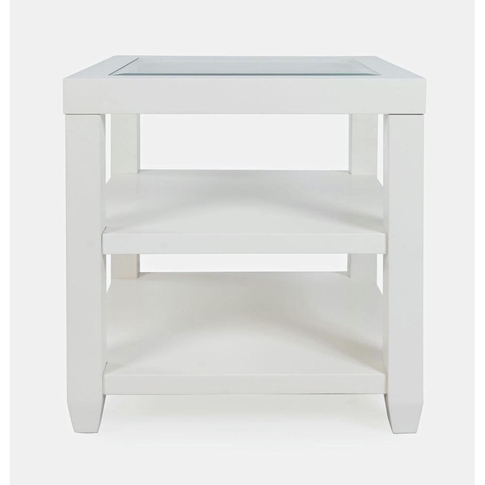 Urban Icon Contemporary Glass Inlay End Table with Storage - White