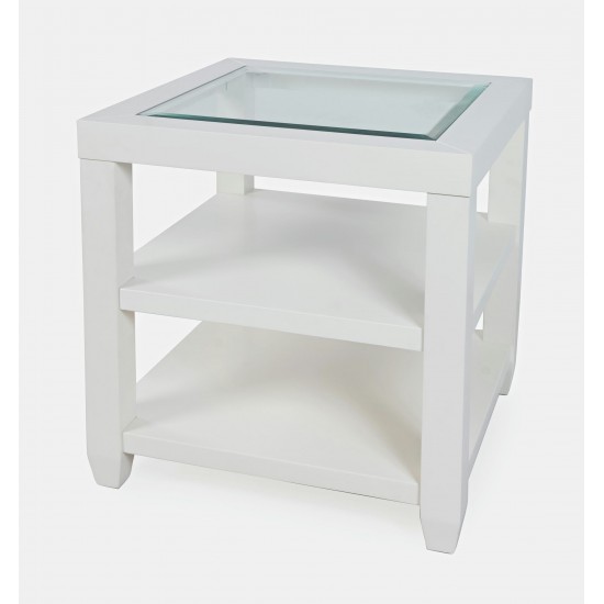 Urban Icon Contemporary Glass Inlay End Table with Storage - White