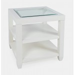 Urban Icon Contemporary Glass Inlay End Table with Storage - White