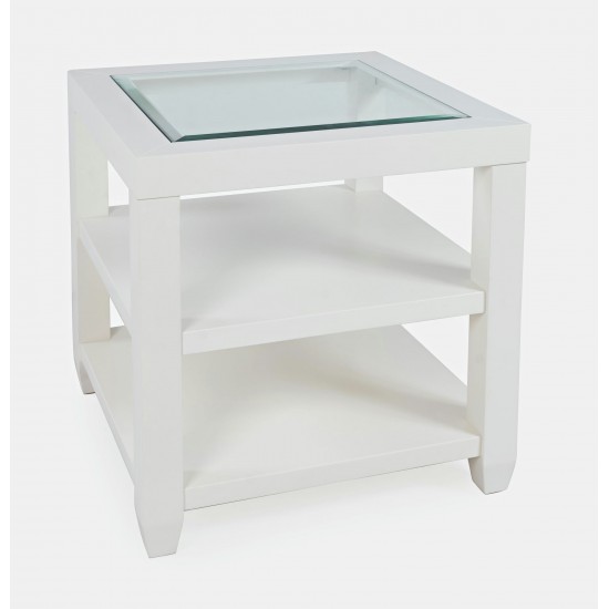 Urban Icon Contemporary Glass Inlay End Table with Storage - White