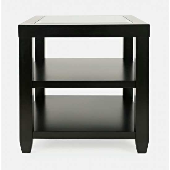 Urban Icon Contemporary Glass Inlay End Table with Storage - Black