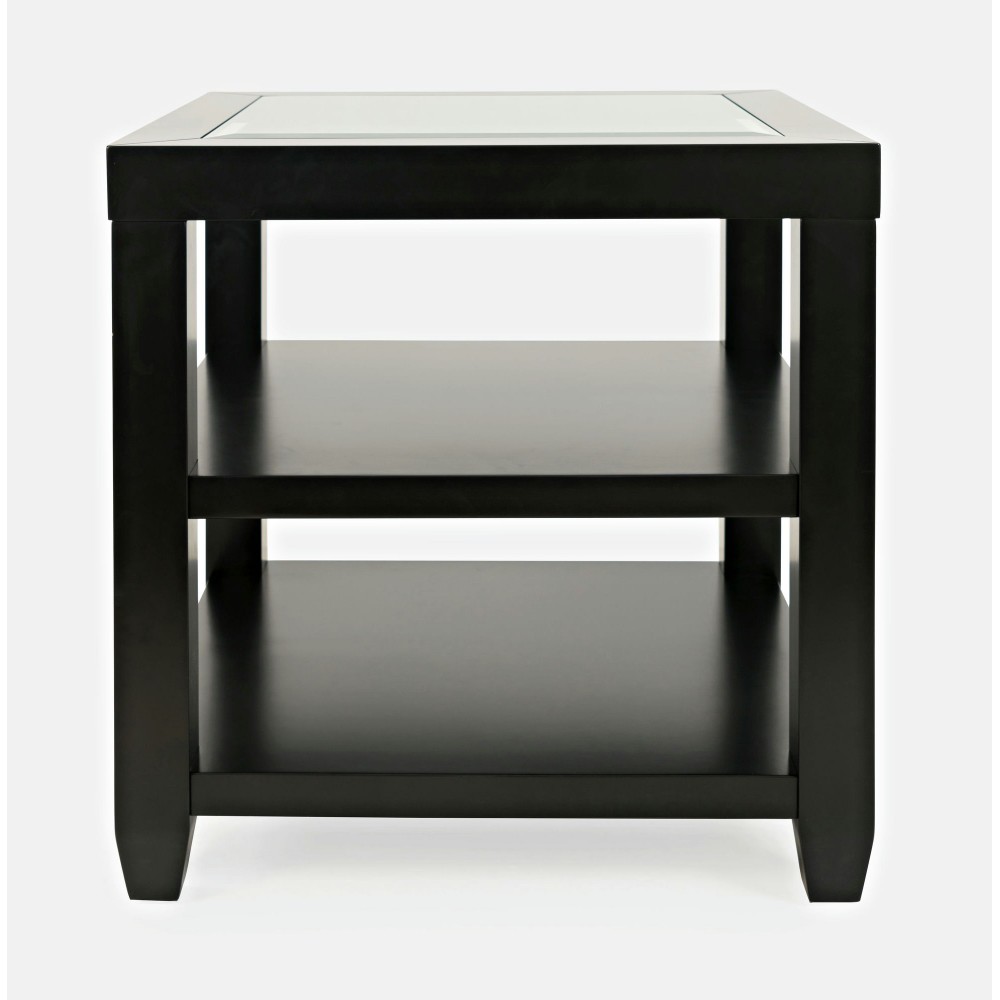 Urban Icon Contemporary Glass Inlay End Table with Storage - Black Urban Icon Contemporary Glass Inlay End Table with Storage - Black