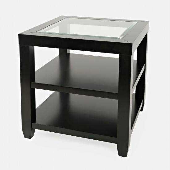 Urban Icon Contemporary Glass Inlay End Table with Storage - Black