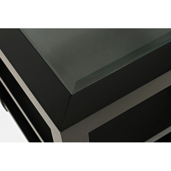 Urban Icon Contemporary Glass Inlay End Table with Storage - Black