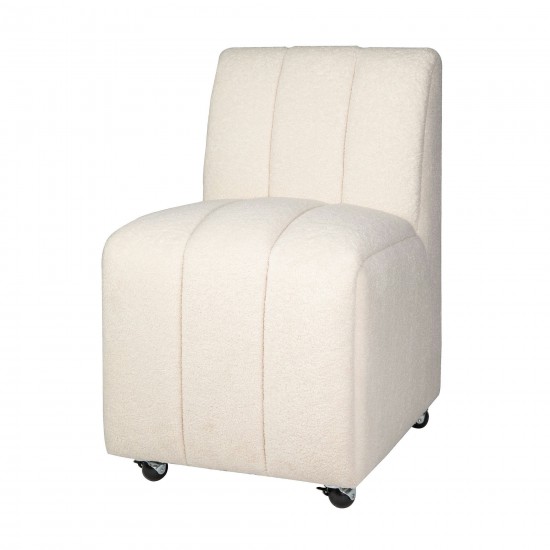 Tess Contemporary Ivory Boucle Upholstered Dining Chair with Wheels (Set of 2)