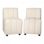 Tess Contemporary Ivory Boucle Upholstered Dining Chair with Wheels (Set of 2)