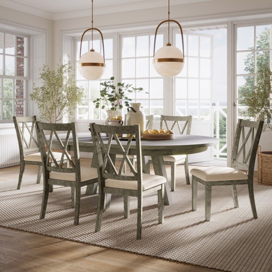 Telluride Rustic Farmhouse Seven Piece Dining Table Set with Cross Back Chairs