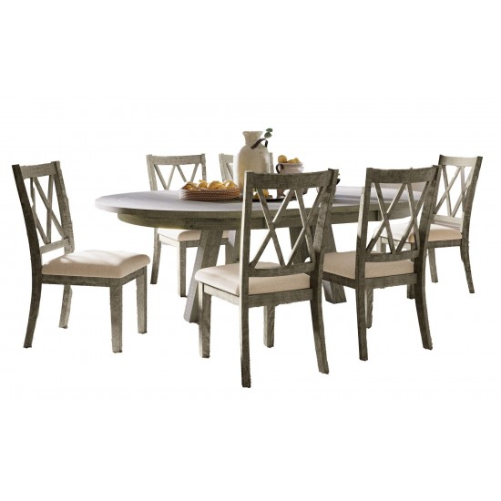 Telluride Rustic Farmhouse Seven Piece Dining Table Set with Cross Back Chairs