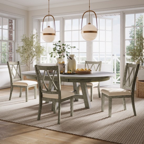 Telluride Rustic Farmhouse Five Piece Dining Table Set with Cross Back Chairs