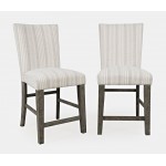 Telluride Rustic Pine Parsons Striped Upholstery Counter Stool (Set of 2)