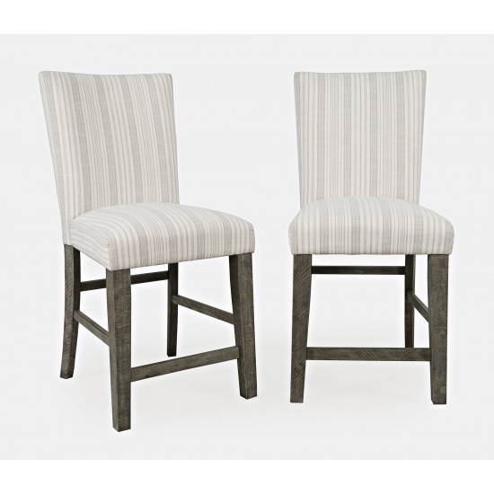 Telluride Rustic Pine Parsons Striped Upholstery Counter Stool (Set of 2)