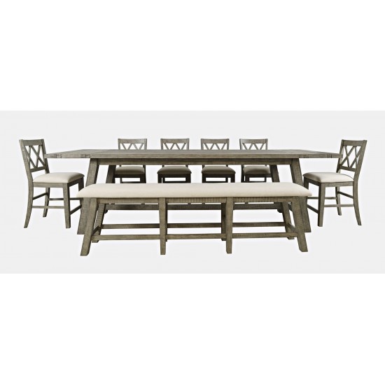 Telluride 8-Piece Distressed Pine 127" Extendable Dining Set with Bench - Grey