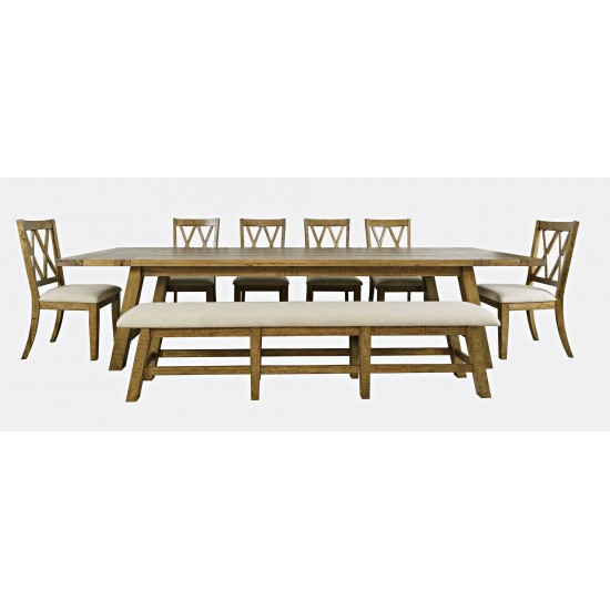 Telluride 8-Piece Distressed Pine 127" Extendable Dining Set with Bench - Gold