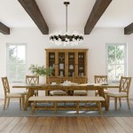 Telluride 8-Piece Distressed Pine 127" Extendable Dining Set with Bench - Gold