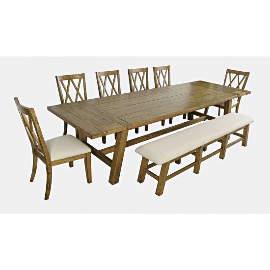 Telluride 8-Piece Distressed Pine 127" Extendable Dining Set with Bench - Gold