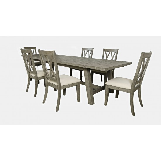 Telluride Seven Piece Rustic Distressed Pine 127" Extendable Dining Set - Grey