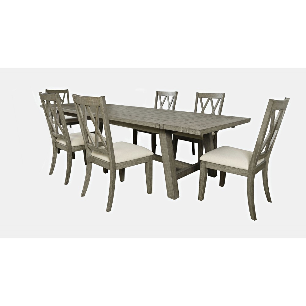 Telluride Seven Piece Rustic Distressed Pine 127" Extendable Dining Set - Grey