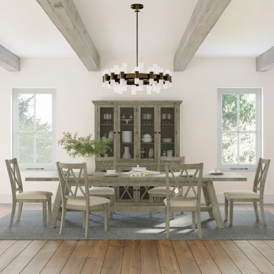 Telluride Seven Piece Rustic Distressed Pine 127" Extendable Dining Set - Grey