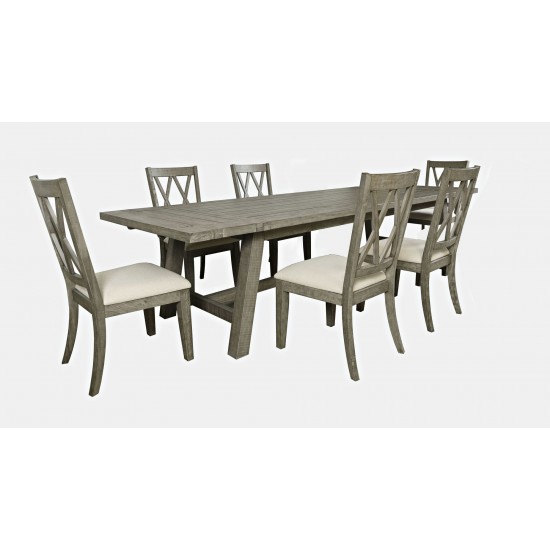 Telluride Seven Piece Rustic Distressed Pine 127" Extendable Dining Set - Grey