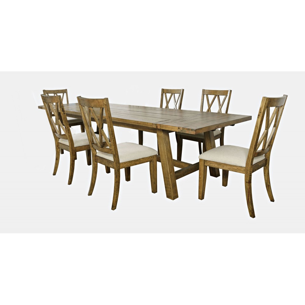 Telluride Seven Piece Rustic Distressed Pine 127" Extendable Dining Set - Gold