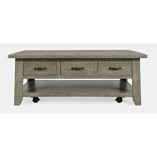 Telluride 50" Coffee Table with Caster Wheels and Pull-Through Drawers - Grey