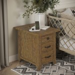 Telluride Rustic Distressed Acacia USB Charging Chairside End Table - Gold