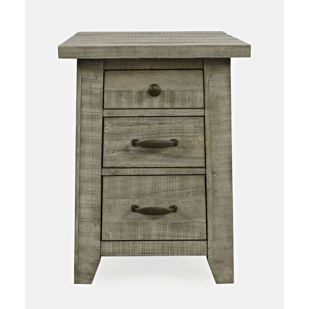 Telluride Rustic Distressed Acacia USB Charging Chairside End Table - Grey