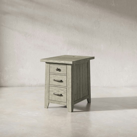 Telluride Rustic Distressed Acacia USB Charging Chairside End Table - Grey
