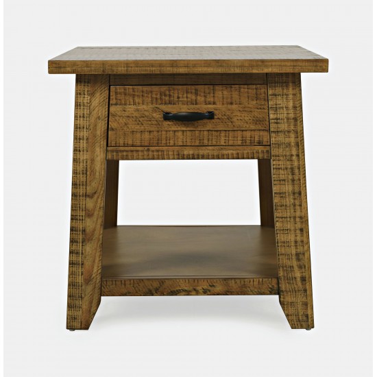 Telluride Rustic Distressed Acacia End Table with Storage - Gold