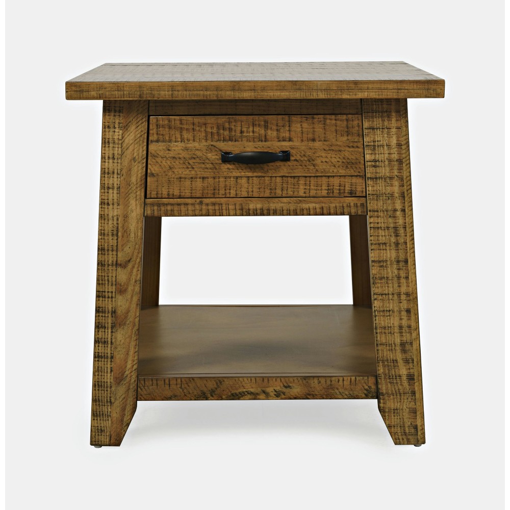 Telluride Rustic Distressed Acacia End Table with Storage - Gold