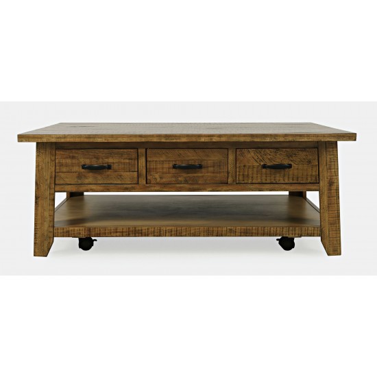 Telluride 50" Coffee Table with Caster Wheels and Pull-Through Drawers - Gold