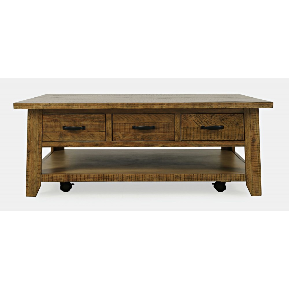 Telluride 50" Coffee Table with Caster Wheels and Pull-Through Drawers - Gold