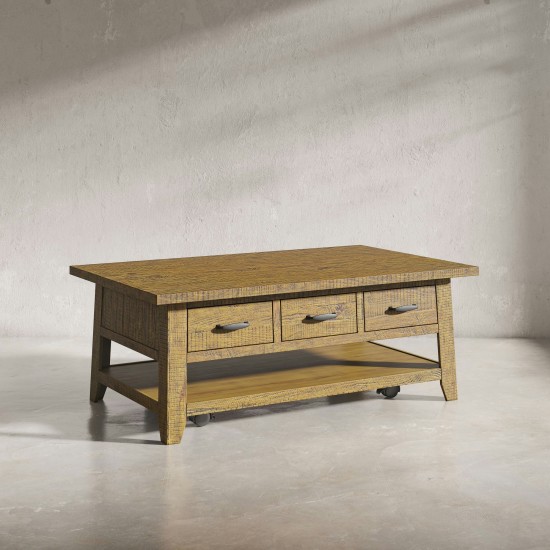 Telluride 50" Coffee Table with Caster Wheels and Pull-Through Drawers - Gold