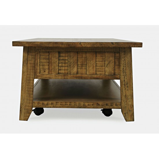 Telluride 50" Coffee Table with Caster Wheels and Pull-Through Drawers - Gold