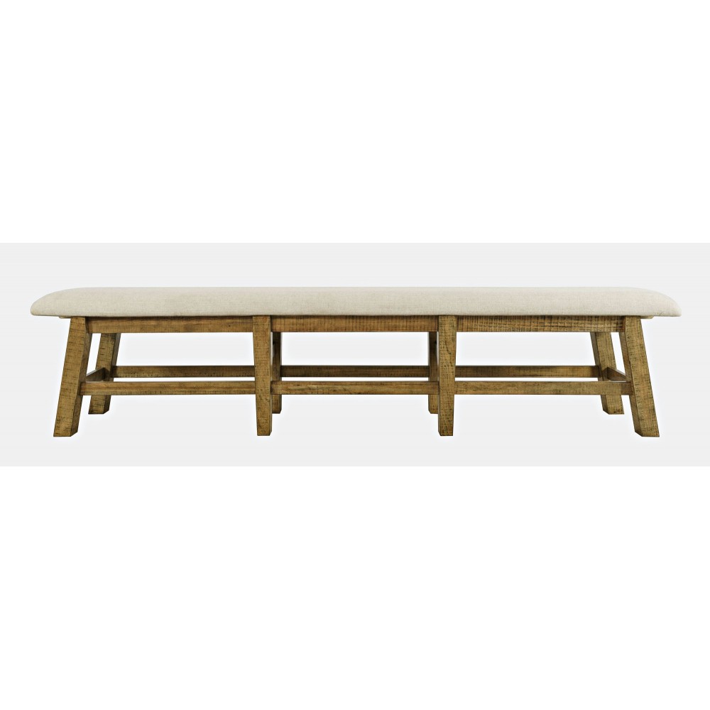 Telluride Rustic Distressed Pine 85" Upholstered Dining Bench - Gold