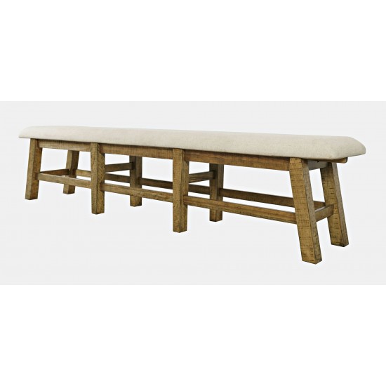 Telluride Rustic Distressed Pine 85" Upholstered Dining Bench - Gold